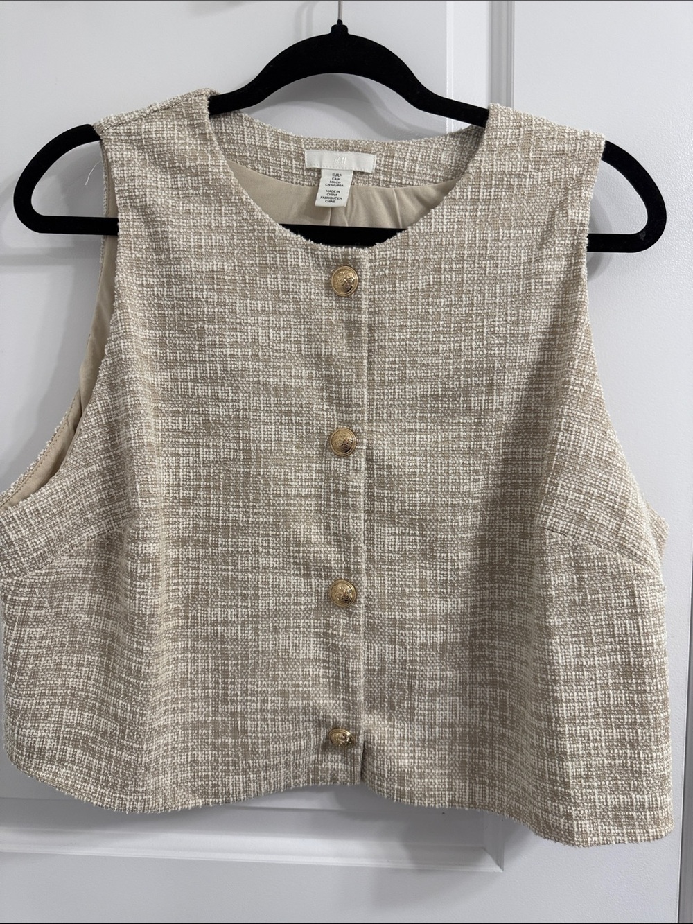 H&M Cream Tweed Sleeveless Jacket Vest with Gold Buttons size S/M